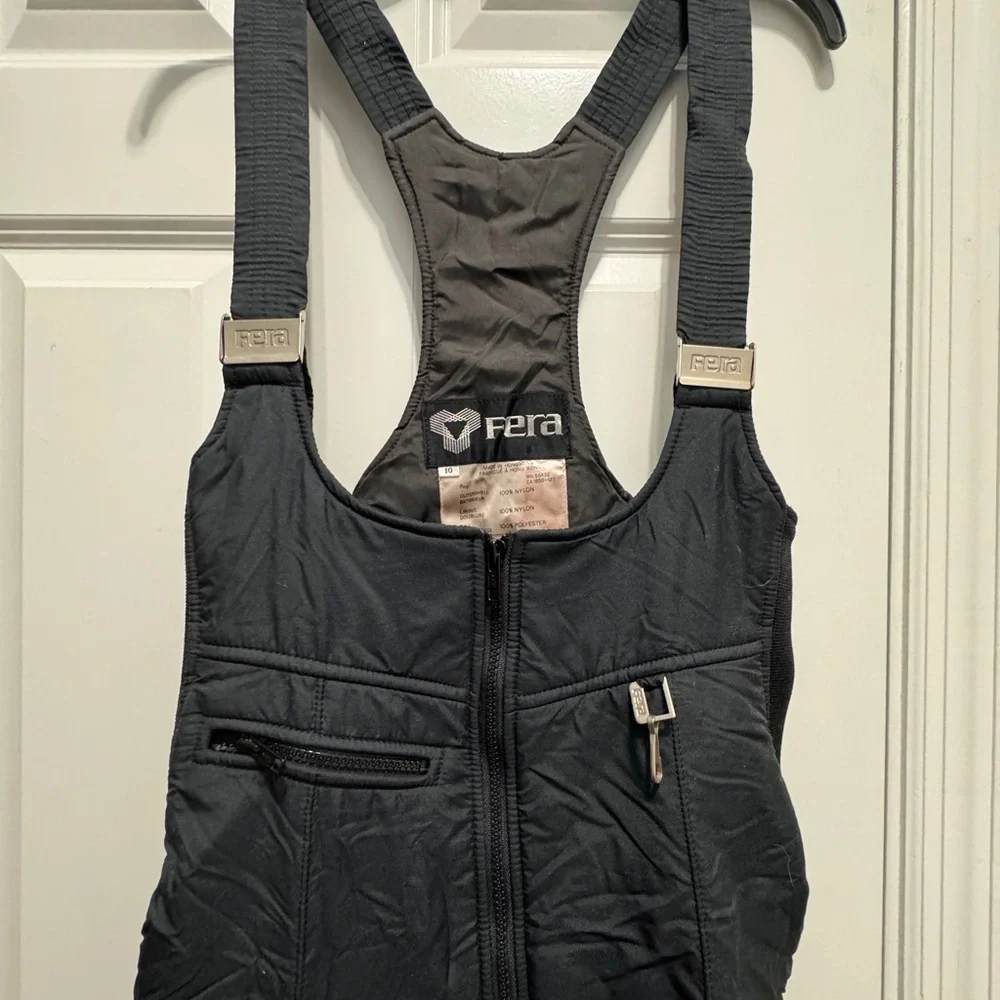 FERA size 10 black ski overalls made in Hong Kong